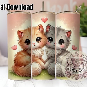 Adorable Cutesy Kittens with Hearts - 20oz Skinny Tumbler Sublimation Wrap (Digital Download Only)