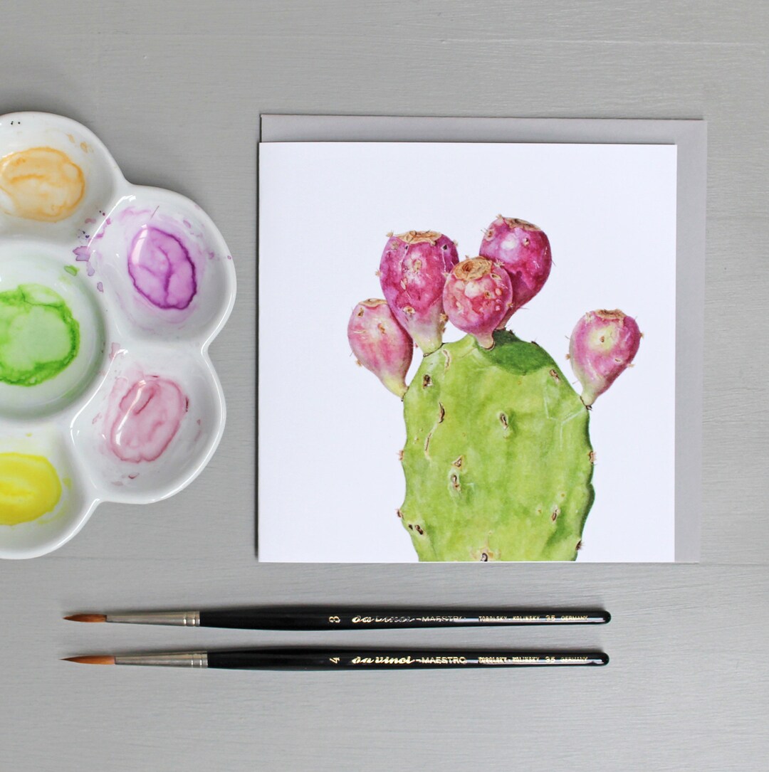 Card With Prickly Pear Cactus Illustration - Etsy