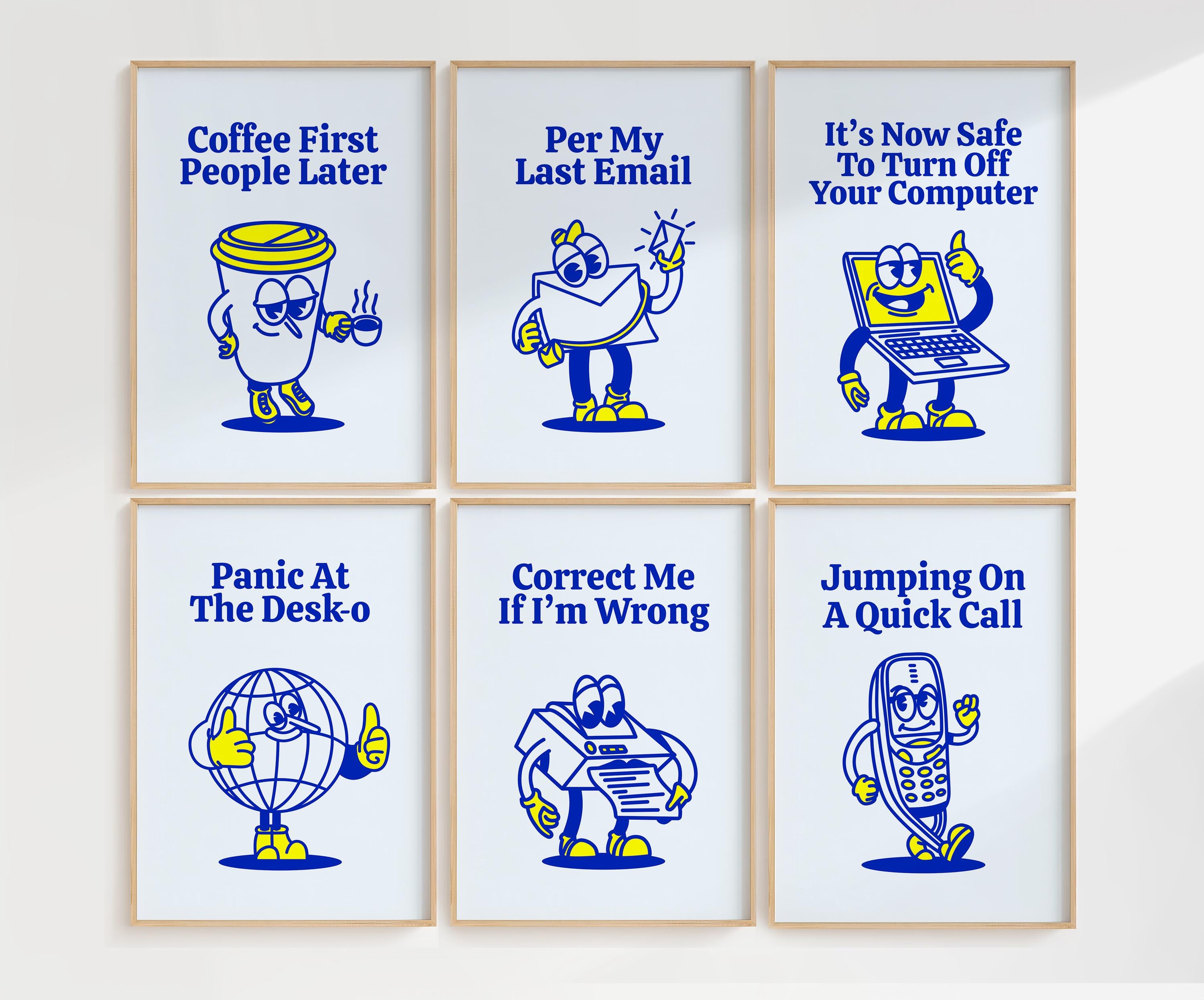 Funny Office Wall Art Set of 6 | Digital Prints for Home Office Decor