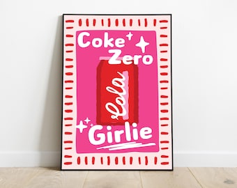 Coke Zero Girlie Poster – Fun Pink Digital Print, Fizzy Aesthetic Wall Art, Cute Zero Sugar Soda Vibes for Y2K, Kitchen or Dorm Decor