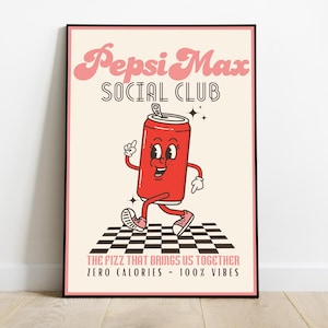 Retro Soda Dose Digitaldruck – Süße Cartoon Pop Art Wandkunst, Lustiges Küchenposter, Rotes Vintage Getränke Dekor, Sofortiger Download