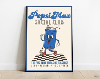 Retro Pepsi Max Poster - Funny Soda Wall Art, Vintage Cola Print, Quirky Digital Download, Kitchen Decor, 90s Aesthetic, Pop Art