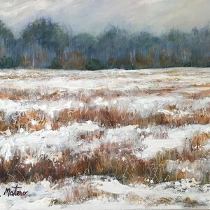 Snowy Field,  FREE Shipping!  Winter landscape, 11&quot;x14&quot;