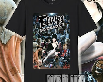 Elvira Movie Monster Collage T-Shirt: Retro Halloween Graphic Tee