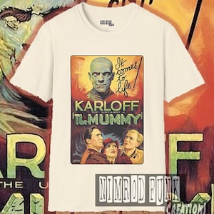 Classic Mummy Karloff Tshirt, Vintage Horror Movie Tee, Unisex Softstyle Shirt, Universal Monsters Top, Cult Film T-Shirt, Nimrod Funk