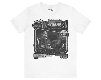 Monstervision Retro Horror Poster Tee | Vintage TV Host Fright Night Shirt