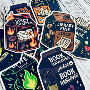 Book Lover Sticker Pack: 11 Vinyl Bookish Juice Cartons