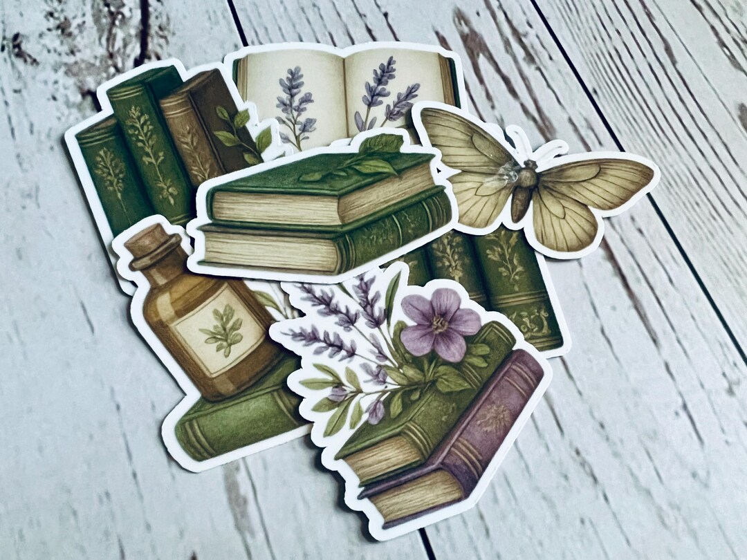 Botanical Library Sticker Sheet | Vintage Book, Floral Vinyl Decals - Etsy