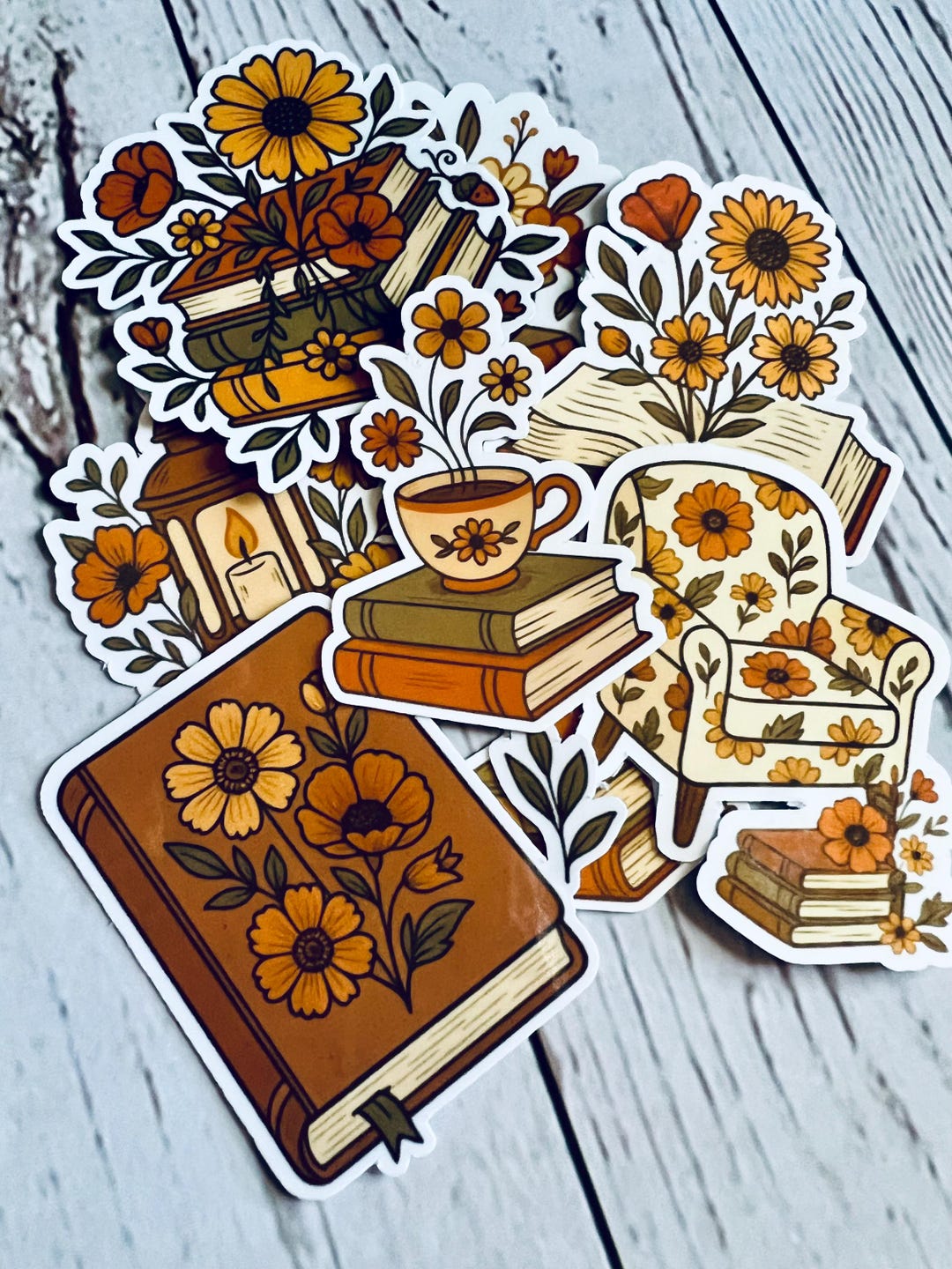 Retro Floral Book Stickers | Autumn Bookish, 8-piece - Etsy