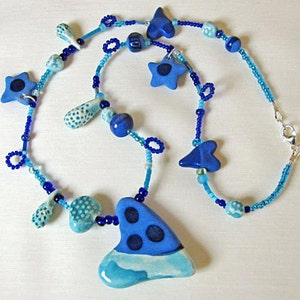 Blue Sweetheart Necklace Handmade Beads image 1