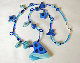 Blue Sweetheart Necklace Handmade Beads