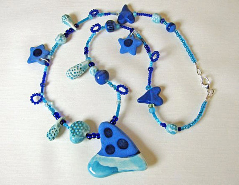 Blue Sweetheart Necklace Handmade Beads image 1