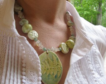 Crystal Fern Necklace Handmade Beads