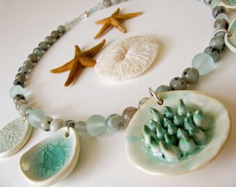 Sea Breeze Necklace Handsculpted Clay Beads