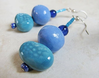 Beachy Blue Earrings Handmade Beads