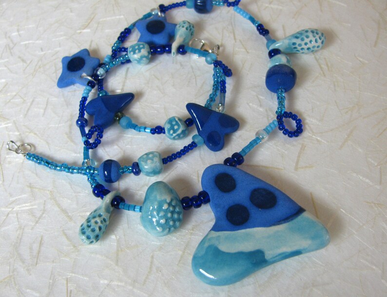 Blue Sweetheart Necklace Handmade Beads image 5