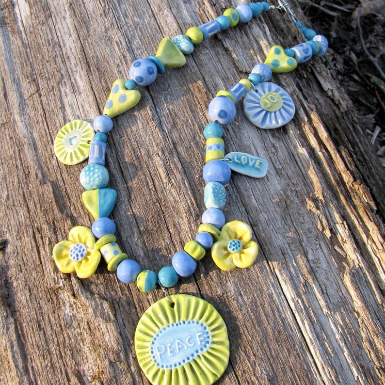 Peace Flower Necklace Handmade Clay Beads Mothers Day image 5