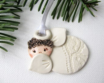 Little Brown Haired Angel Ornament Ceramic