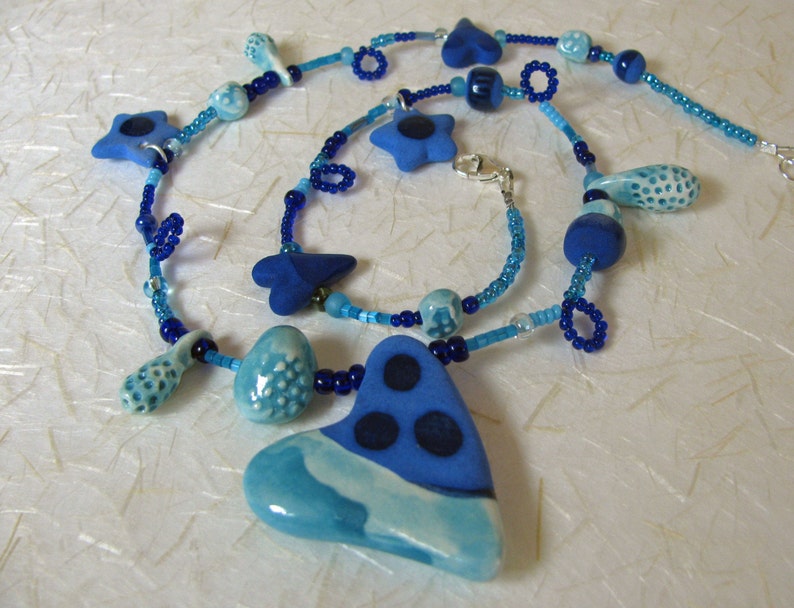 Blue Sweetheart Necklace Handmade Beads image 3