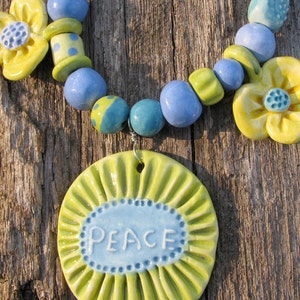 Peace Flower Necklace Handmade Clay Beads Mothers Day image 4