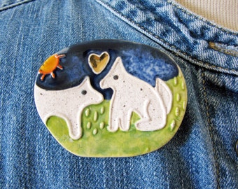 Doggie Love Brooch Stoneware Clay