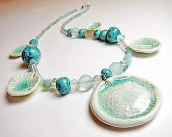 Sea Tides Necklace Handmade Clay Beads