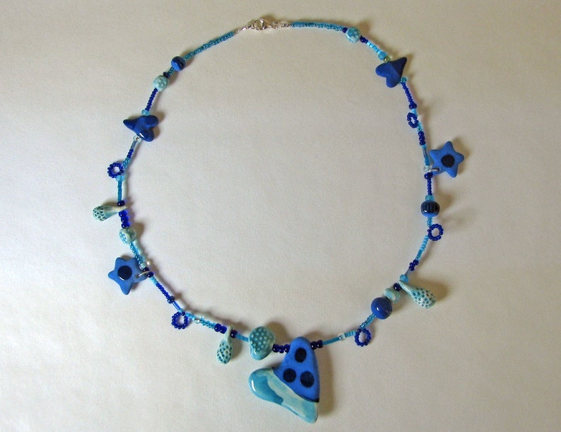 Blue Sweetheart Necklace Handmade Beads image 4