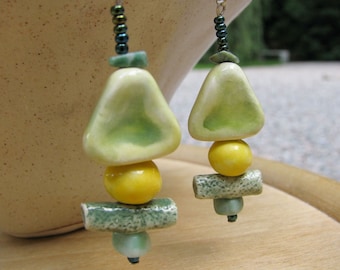 Green Forest Earrings Handmade Clay Beads