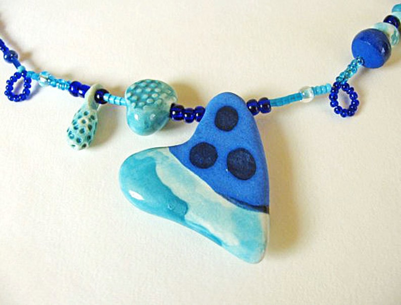 Blue Sweetheart Necklace Handmade Beads image 2