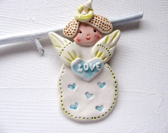 Love Angel Ornament Hand Sculpted Clay