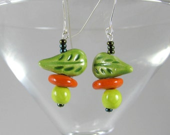 Green Leaf Earrings Handmade Beads