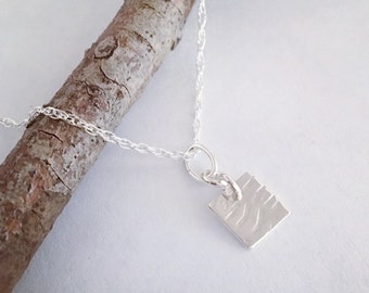 Silver Birch Necklace / Small Silver Pendant / Small Square Necklace / Dainty Silver Necklace / Tiny Silver Necklace / Everyday Necklace