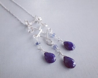 Lapis Sapphire Necklace / Silver Stone Necklace / Silver Blue Pendant / Sterling Silver Pendant / Silver Lapis Pendant