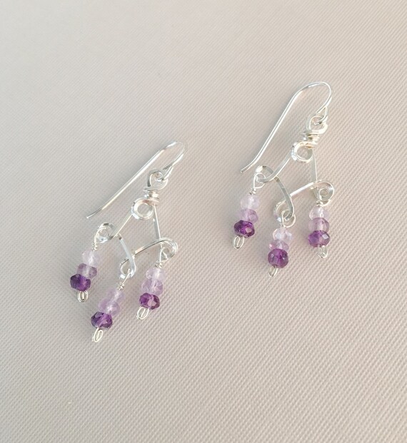 Amethyst Chandelier Earrings Small Silver