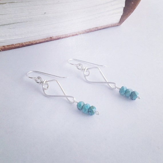 Turquoise Earrings December Birthstone / Silver Turquoise Dangle Earrings /Blue Earrings / Silver Wire Wrapped Earrings /Birthstone Earrings