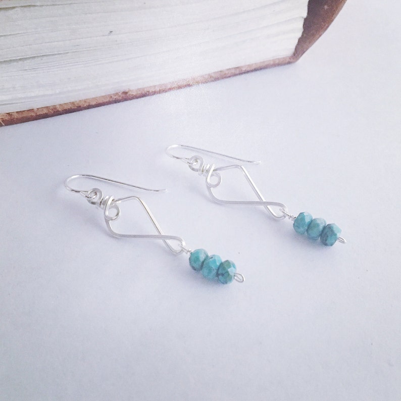 Turquoise Earrings December Birthstone / Silver Turquoise Dangle Earrings /Blue Earrings / Silver Wire Wrapped Earrings /Birthstone Earrings image 1