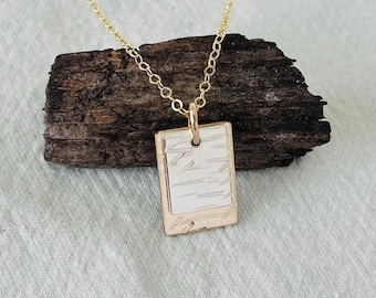 Mixed Metal Pendant Gold and Silver Necklace Sterling Silver and 14K Gold Filled Birch Texture Tag Pendant