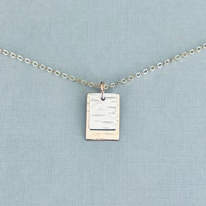 Mixed Metal Gold and Silver Necklace Sterling Silver and 14K Gold Filled Birch Texture Tag Pendant