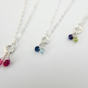 Tiny Silver Birthstone Necklace Dainty Family Birthstone Necklace Customizable Mother&#39;s Day Birthstone Necklace Birthstone Charm Necklace