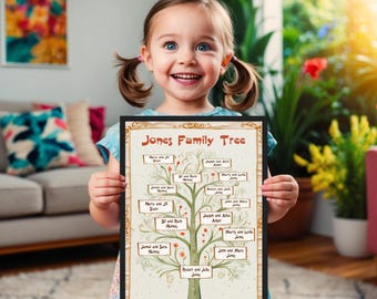 Póster de árbol genealógico personalizado: recuerdo vintage con nombres personalizados