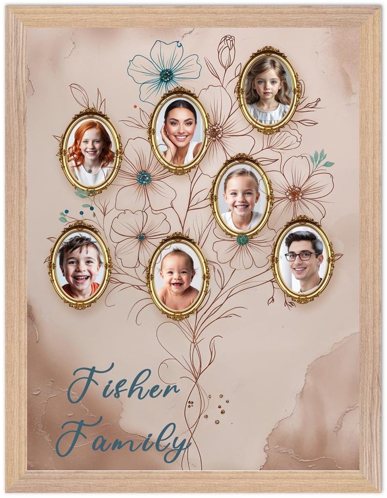 Personalized Family Tree Photo Art: Floral Heirloom Home Decor - Etsy
