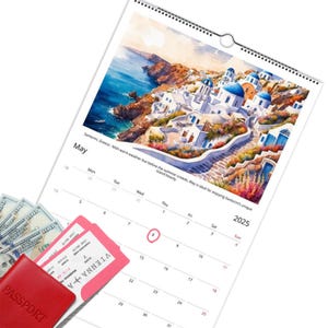 Calendar, 2025 Travel Calendar, Monthly Calendar, Travel wall Calendar, Illustrated 12 Month Calendar, Travel Gift, Wall Decor