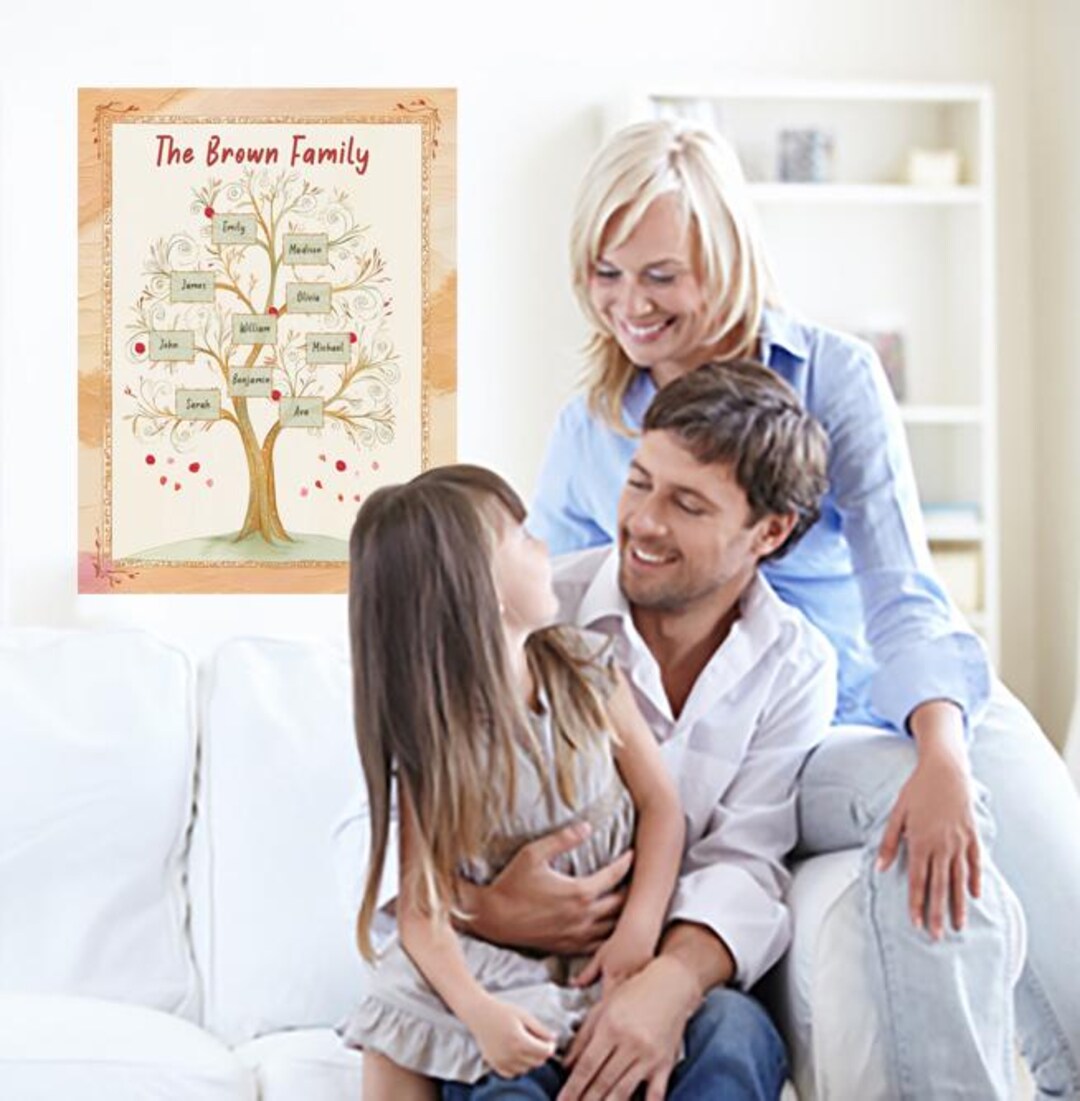 Personalized Family Tree Art Print Custom Name Wall Decor Elegant ...