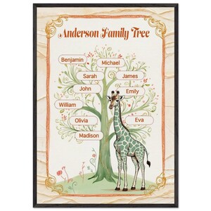 Personalisierte Giraffe Stammbaum Kunst - Individuelle Name Wand Dekoration - Lustige Stammbaum Illustration für Kinder, Zuhause oder Geschenk