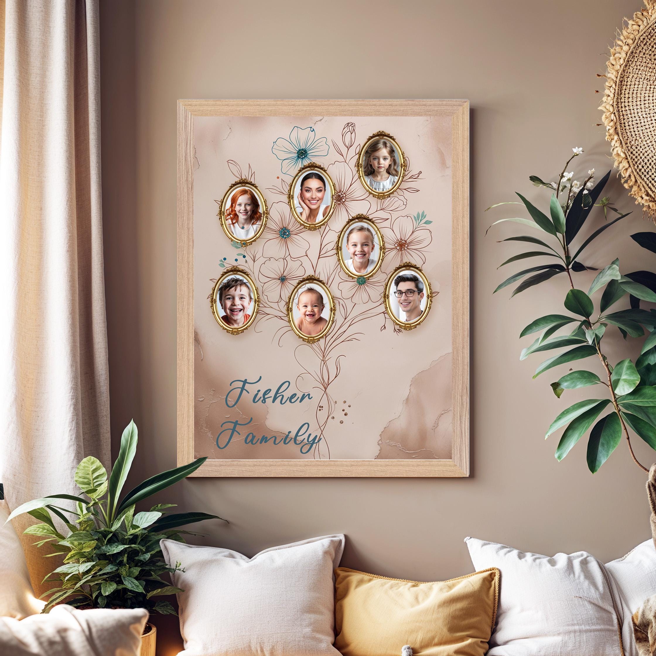 Personalized Family Tree Photo Art: Floral Heirloom Home Decor - Etsy