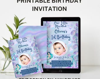 Editable Mermaid Birthday Invitation, Mermaid Invite, Under the Sea Birthday Party, Printable template Digital Instant Download