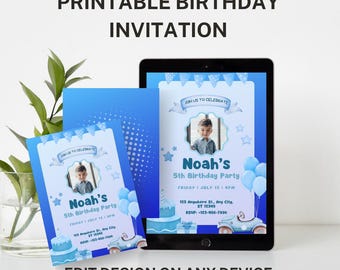 Editable Birthday Invitation Template, Printable Birthday Party Invitations, Digital Bday Party Invite, Boys & Girls Bday Card