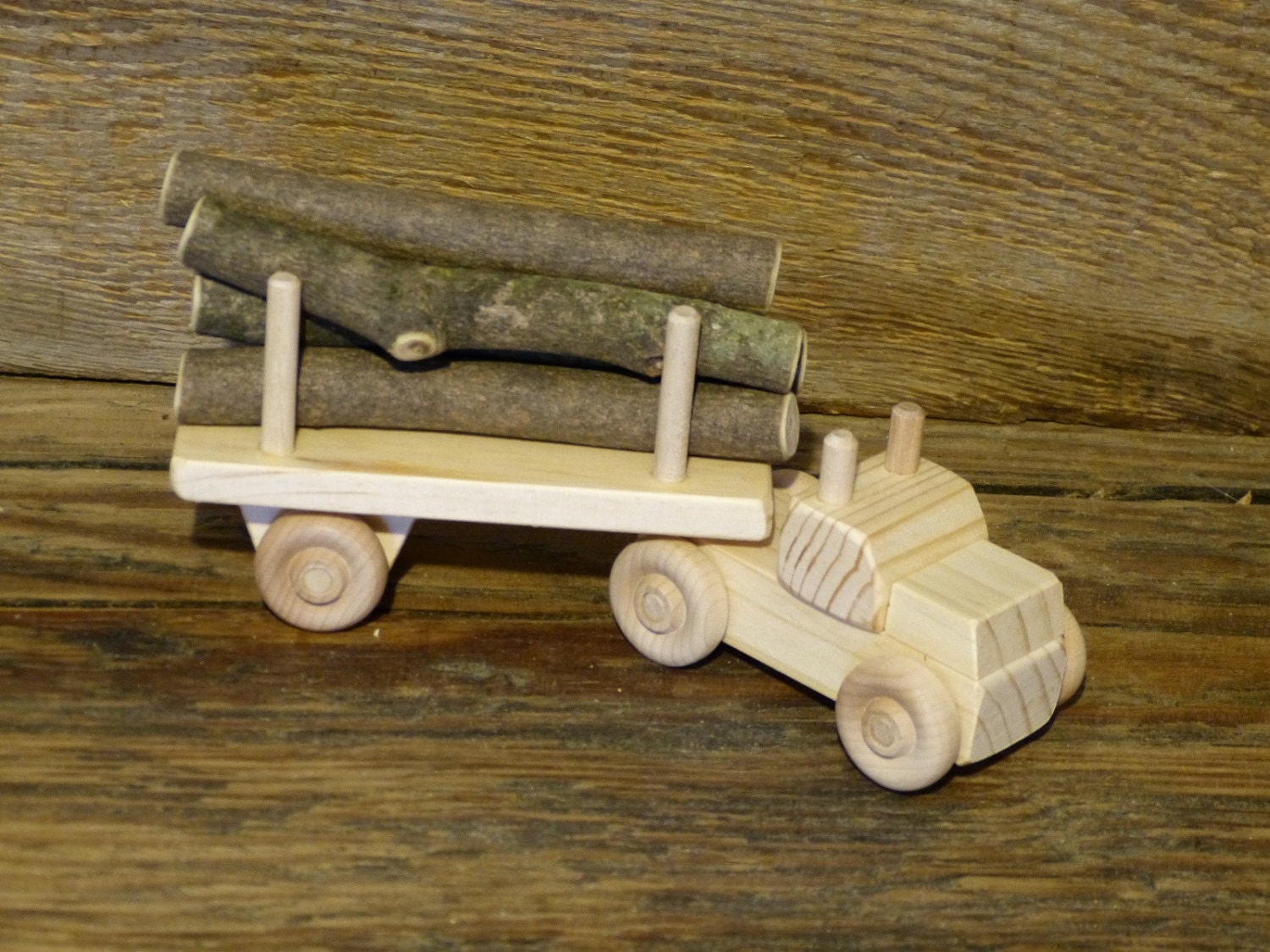Handmade Wood Toy Log Truck Wooden Toys Eco Friendly Green Etsy