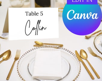 Modèle personnalisable de marque-place pour mariage | Modifiable sur Canvas | Marque-places imprimables DIY pour s'asseoir | Téléchargement instantané