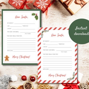 Papelería festiva para niños Carta personalizada a Papá Noel Lista de deseos navideña para niños imprimible Plantilla de carta personalizada a Papá Noel A4
